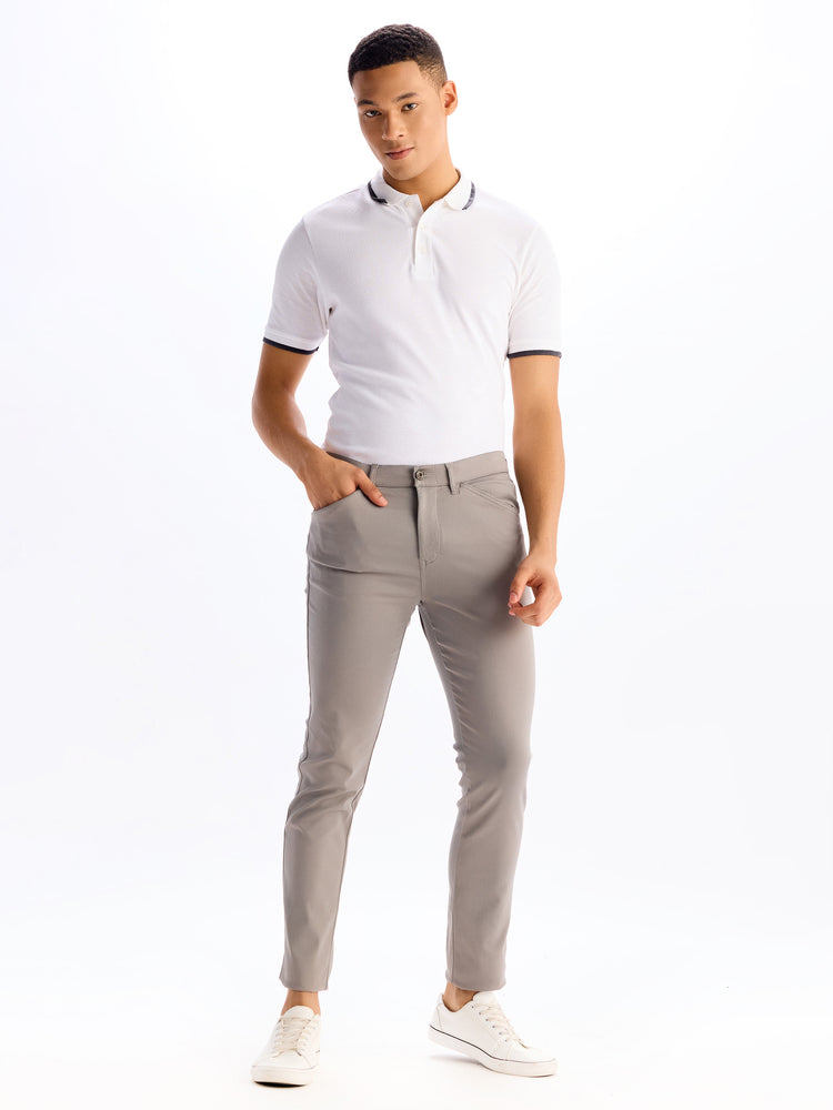 Grey Plain Stretch Travel Pant