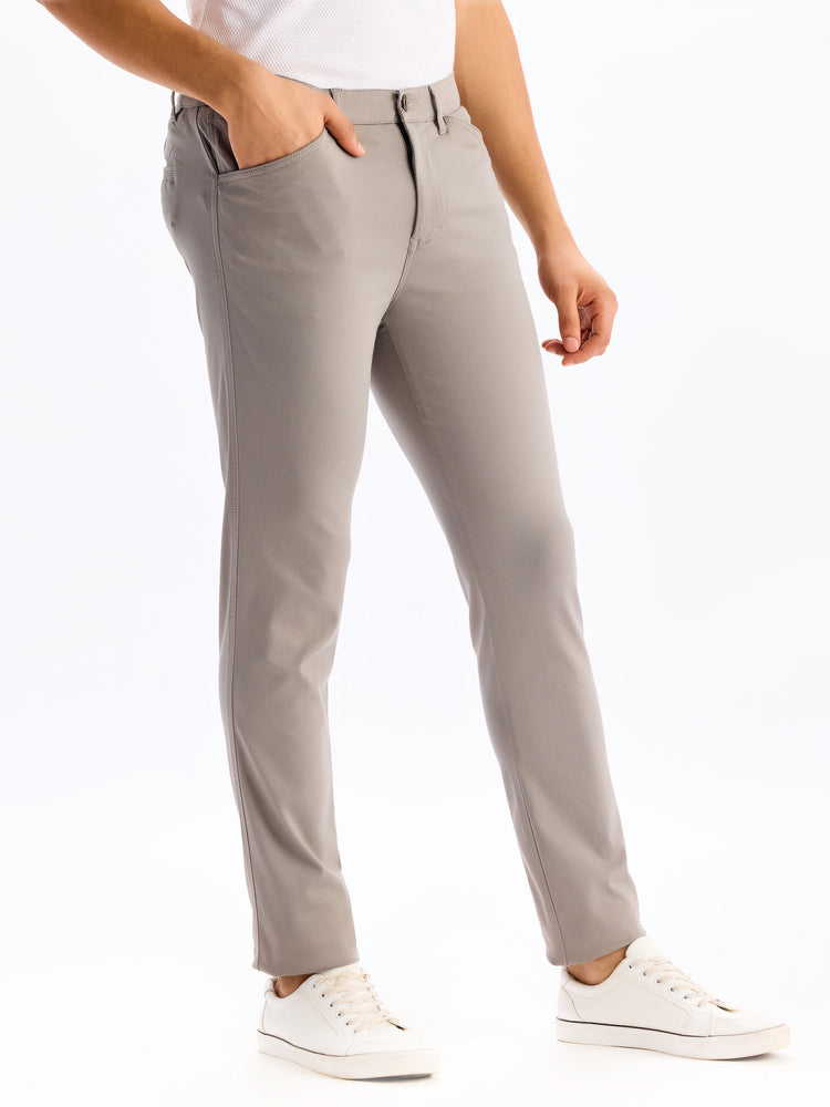 Grey Plain Stretch Travel Pant
