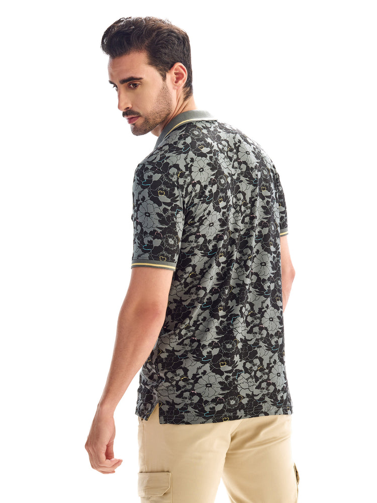 Grey Printed Polo T-Shirt