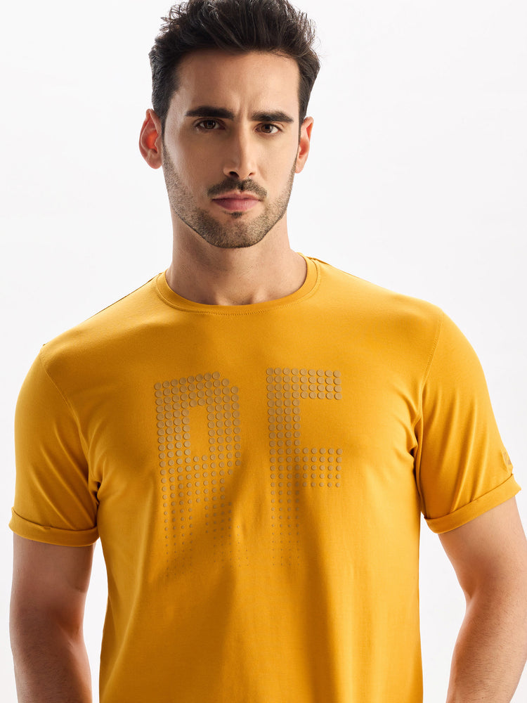 Yellow Cotton Stretch Crew Neck T-Shirt