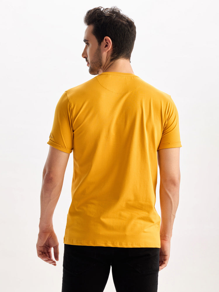 Yellow Cotton Stretch Crew Neck T-Shirt