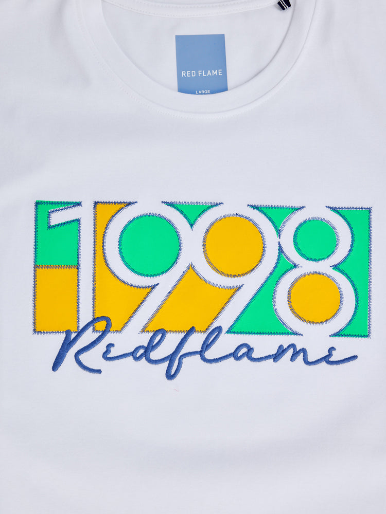 White Peach Chest Print Knits T-Shirt