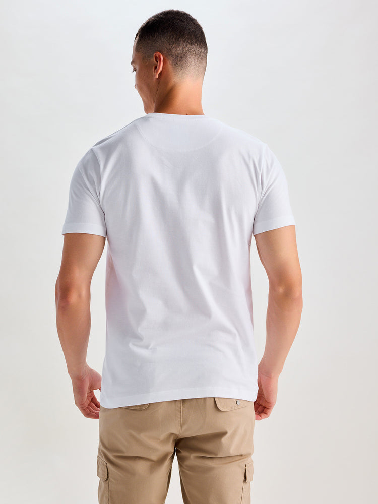 White Peach Chest Print Knits T-Shirt