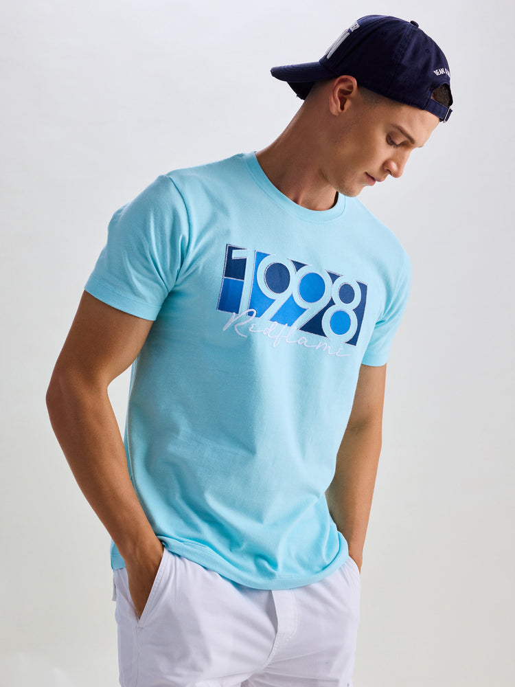 Blue Peach Chest Print Knits T-Shirt