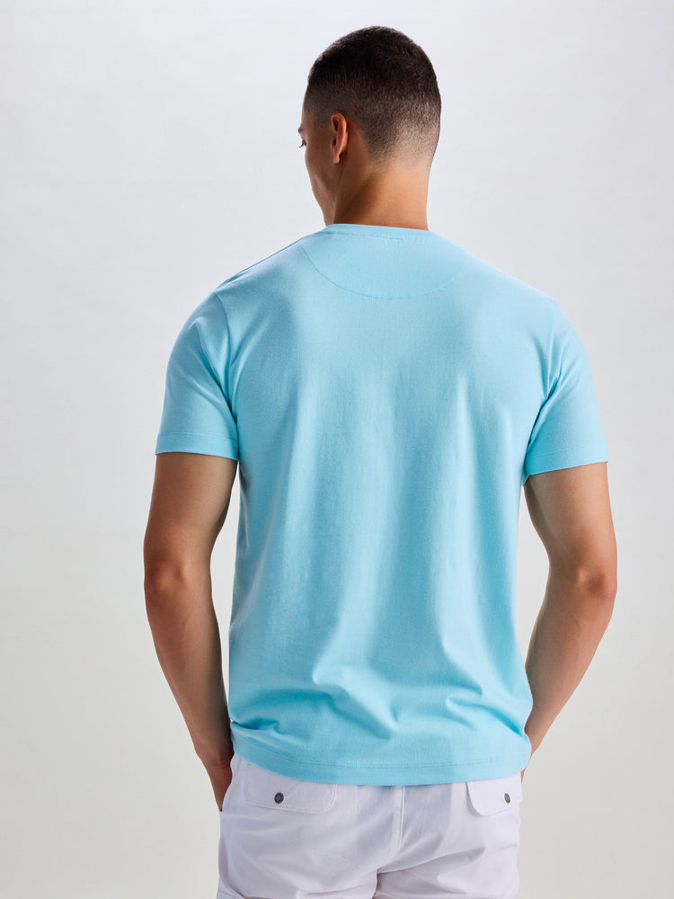 Blue Peach Chest Print Knits T-Shirt