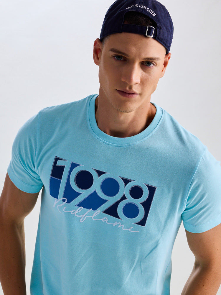 Blue Peach Chest Print Knits T-Shirt