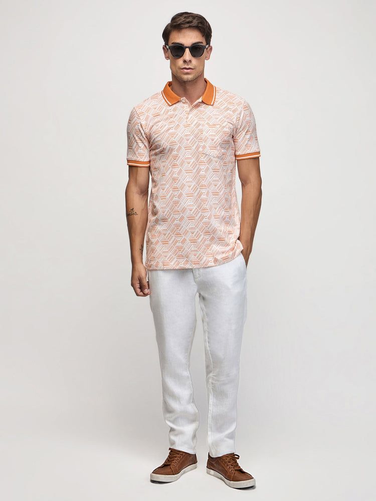 Geometric Print Polo With Pocket