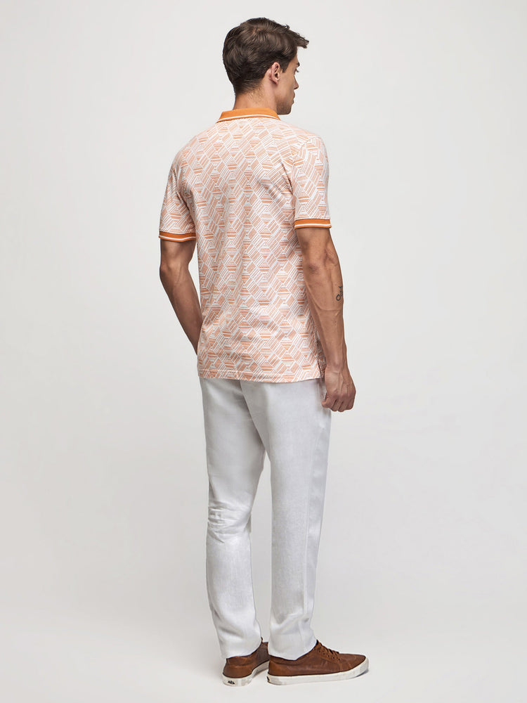 Geometric Print Polo With Pocket