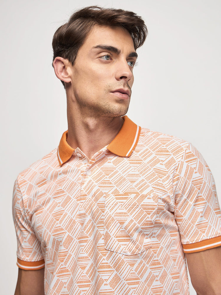 Geometric Print Polo With Pocket