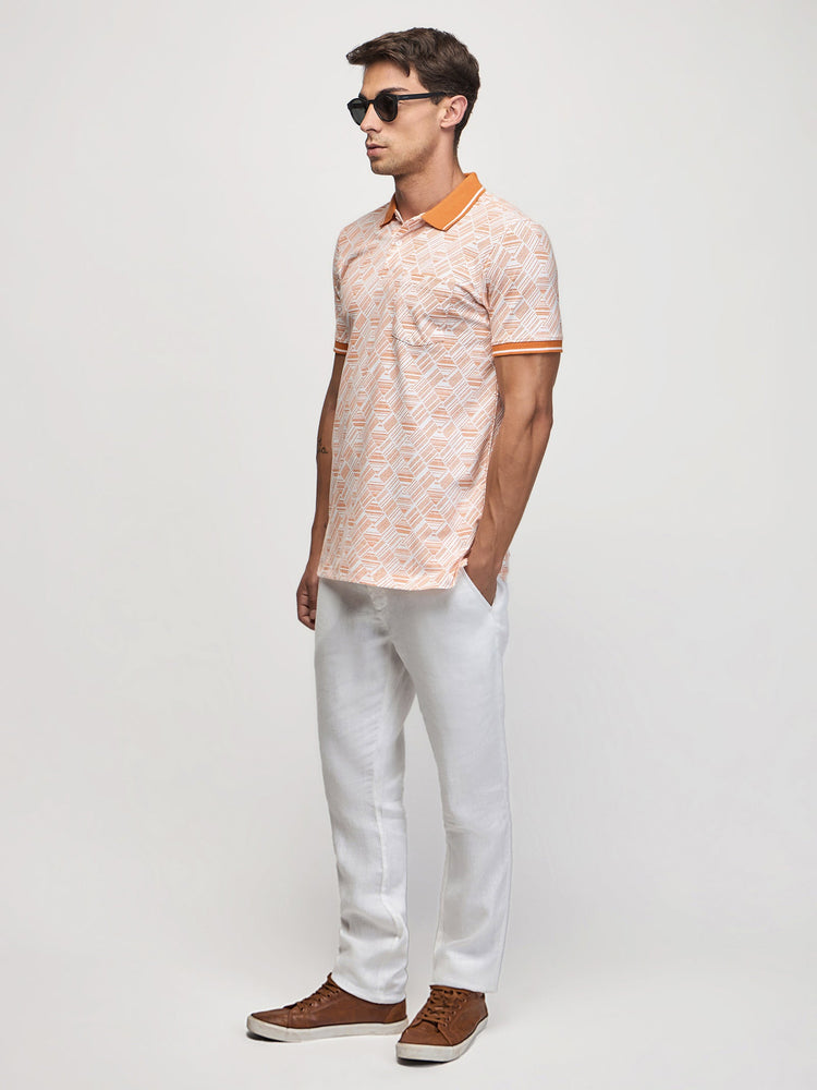 Geometric Print Polo With Pocket