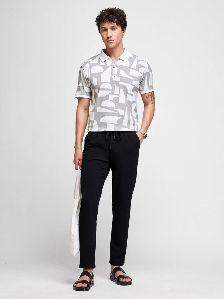 Geometric Print Zip Polo
