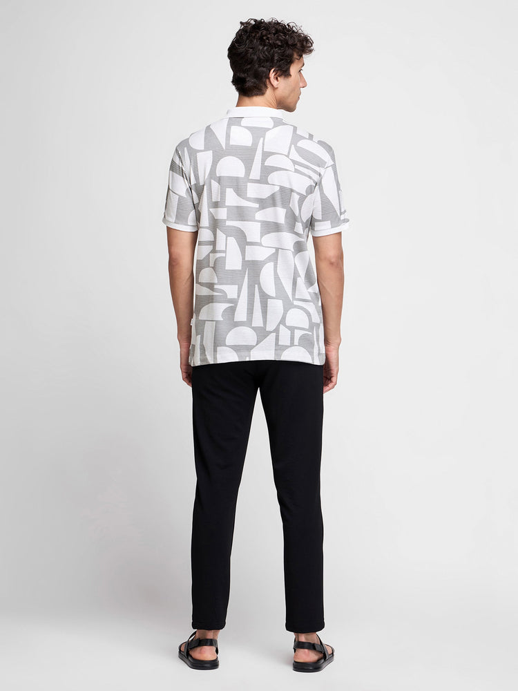 Geometric Print Zip Polo