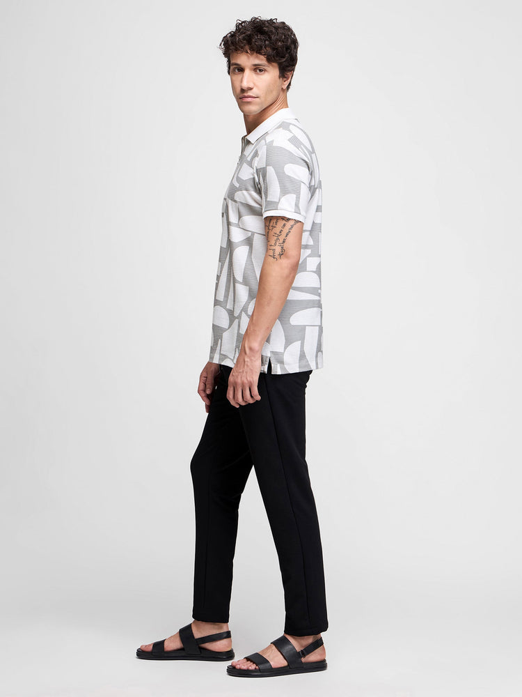 Geometric Print Zip Polo