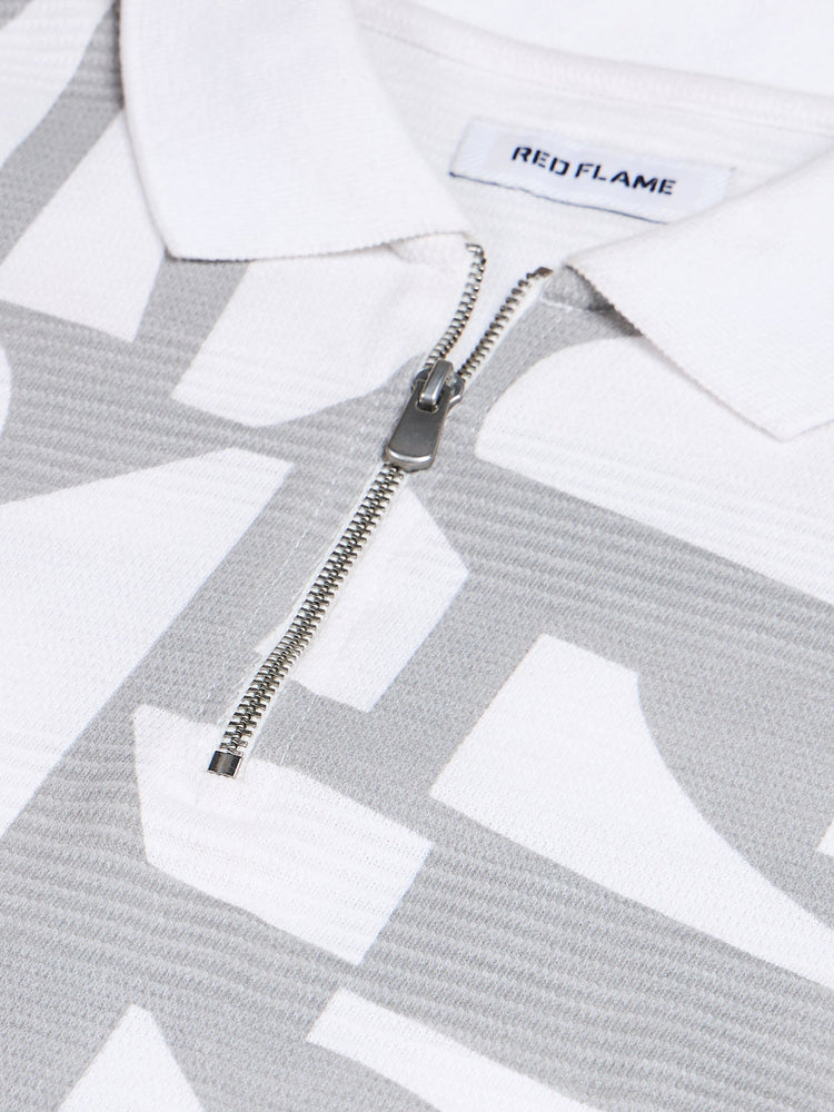 Geometric Print Zip Polo