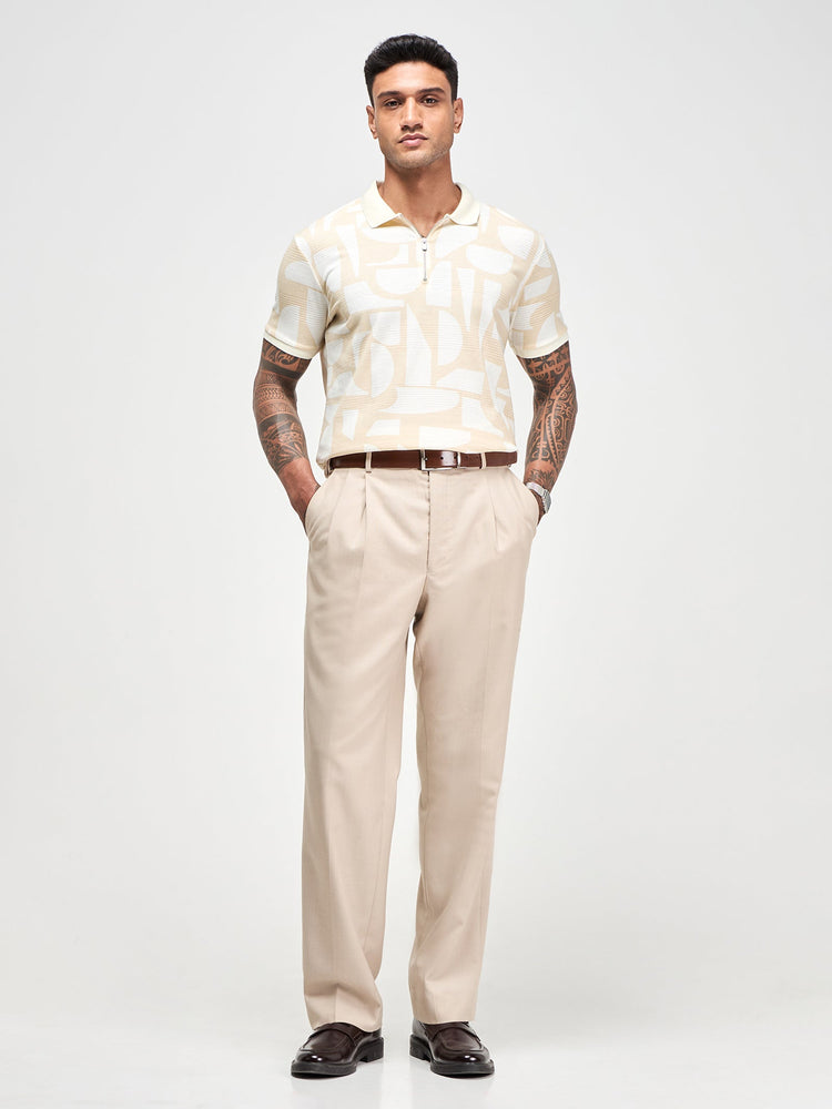 Geometric Print Zip Polo
