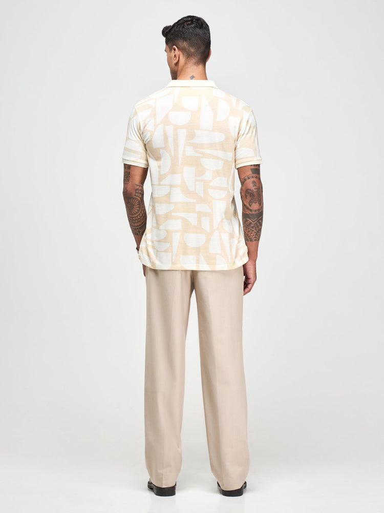 Geometric Print Zip Polo