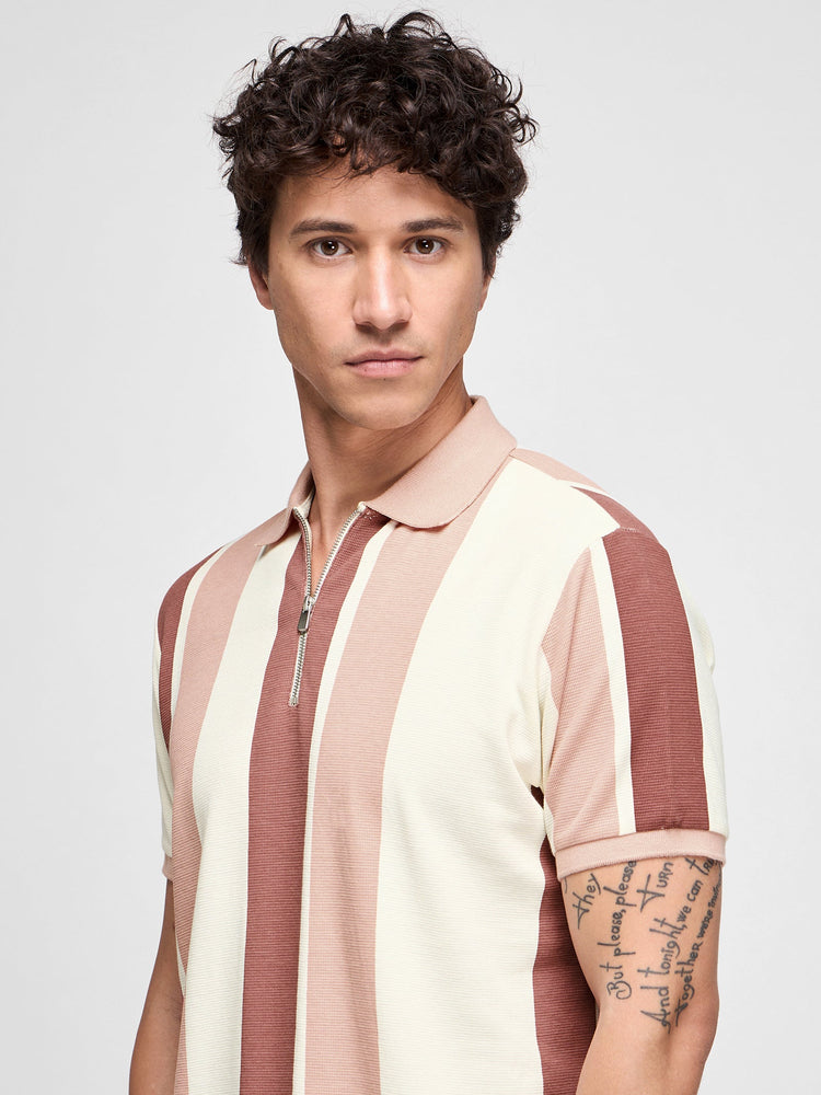 Striped Zip Polo