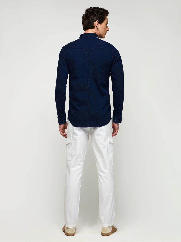 Double Pocket Stretch Denim Shirt