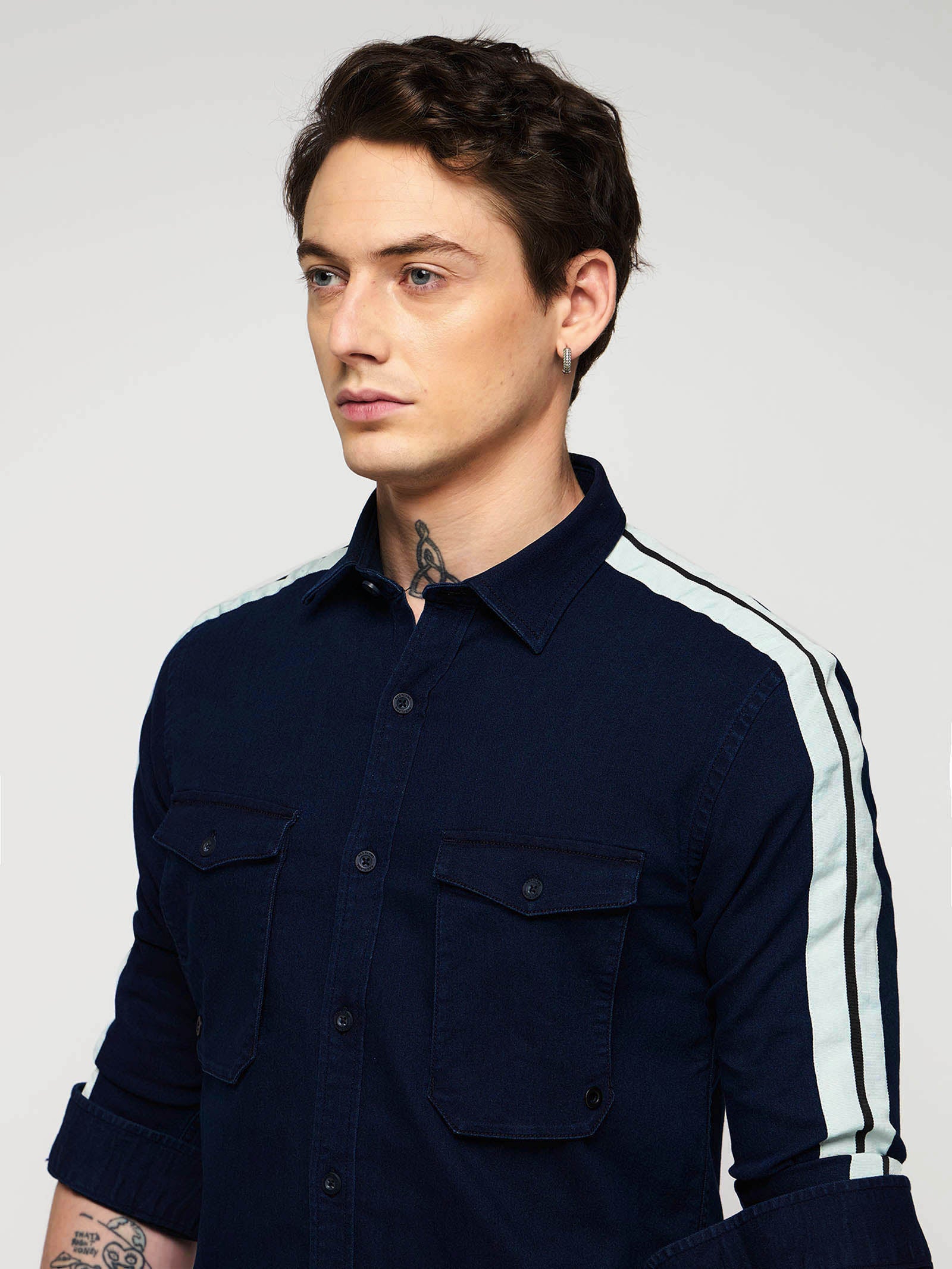 Double Pocket Stretch Denim Shirt