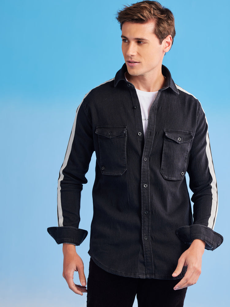 Double Pocket Stretch Denim Shirt