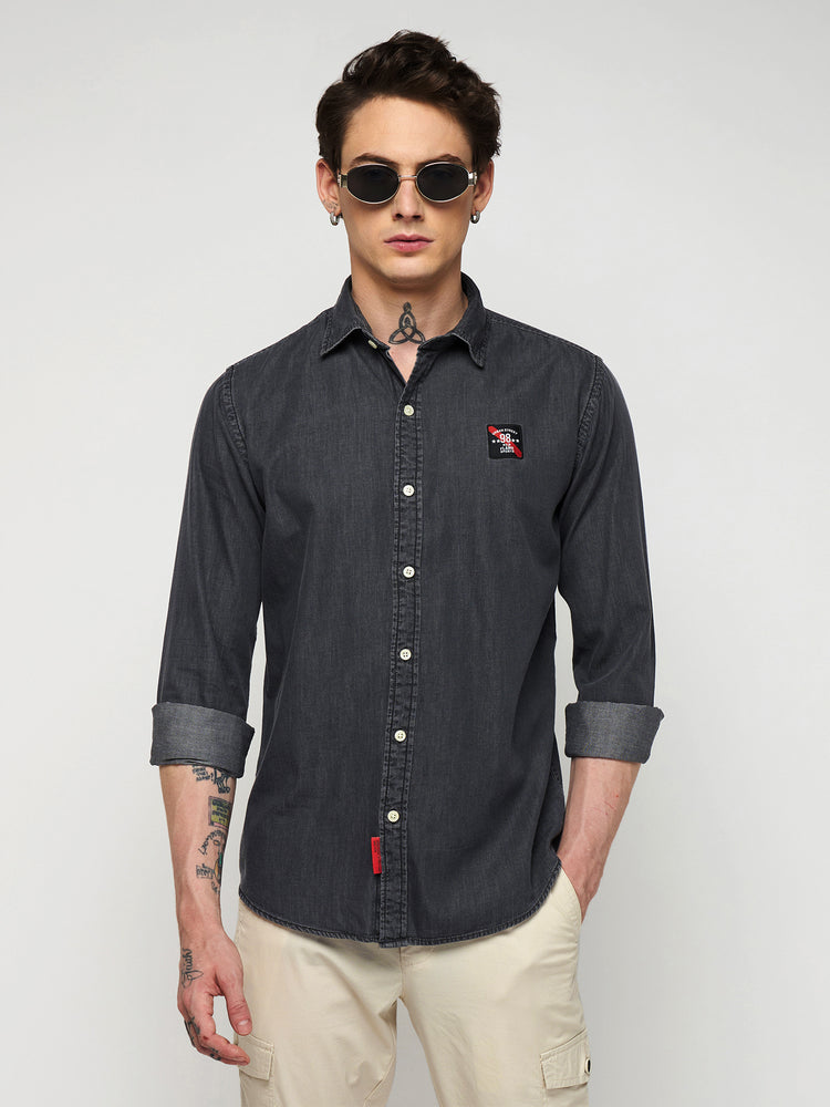Chest Logo Silky Denim Shirt