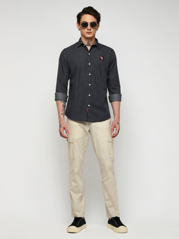 Chest Logo Silky Denim Shirt