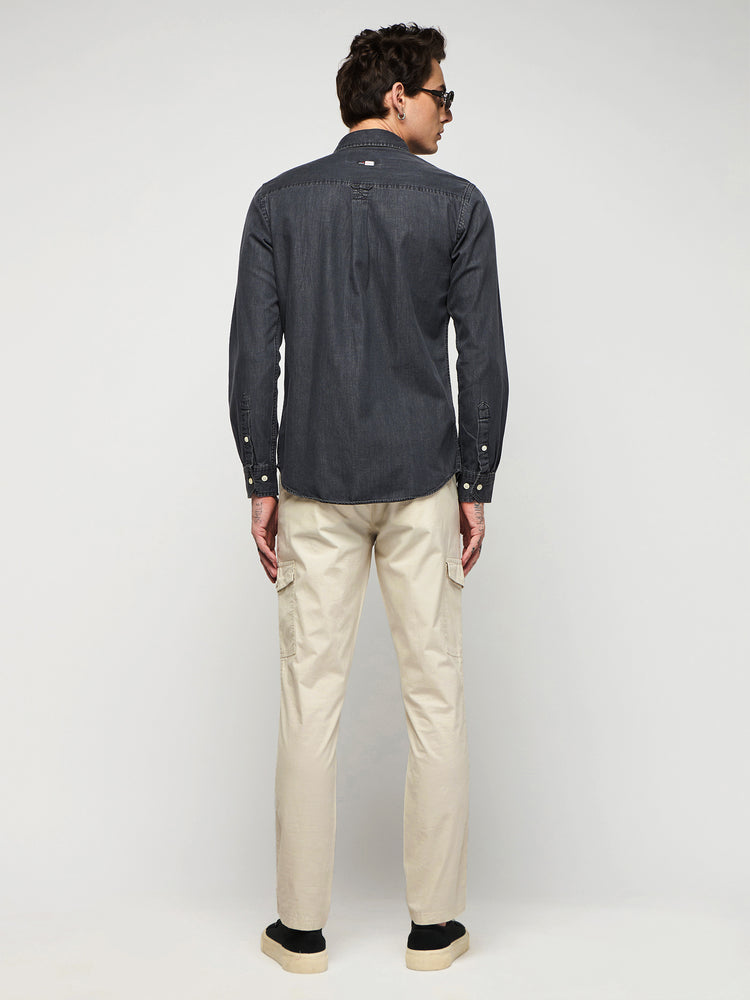 Chest Logo Silky Denim Shirt