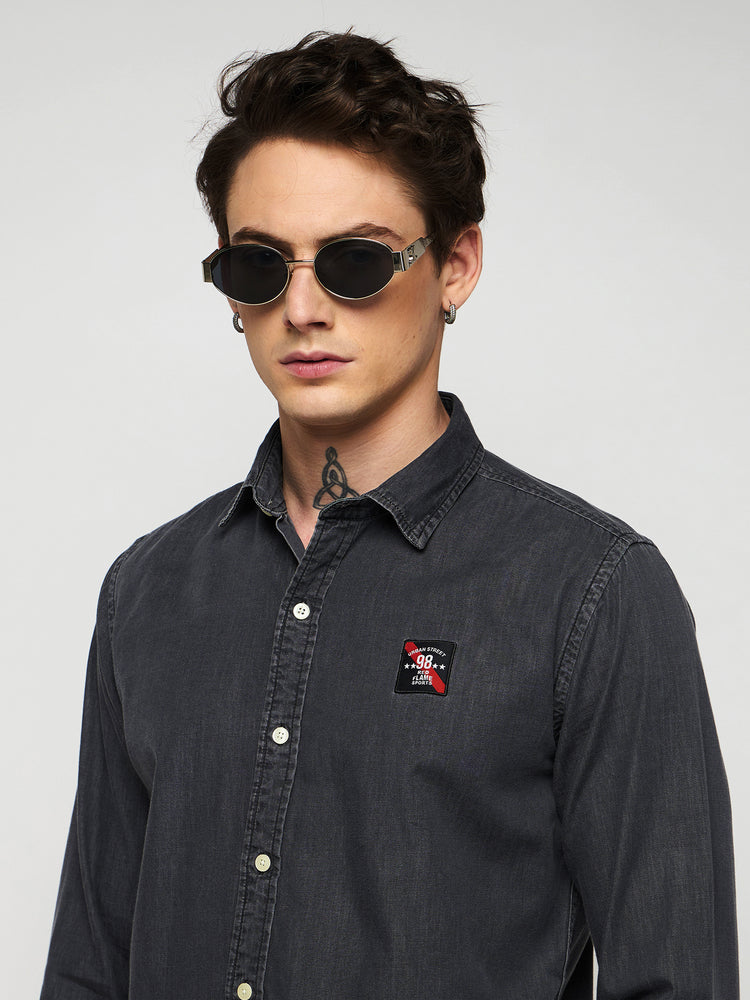Chest Logo Silky Denim Shirt