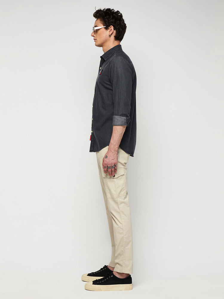Chest Logo Silky Denim Shirt