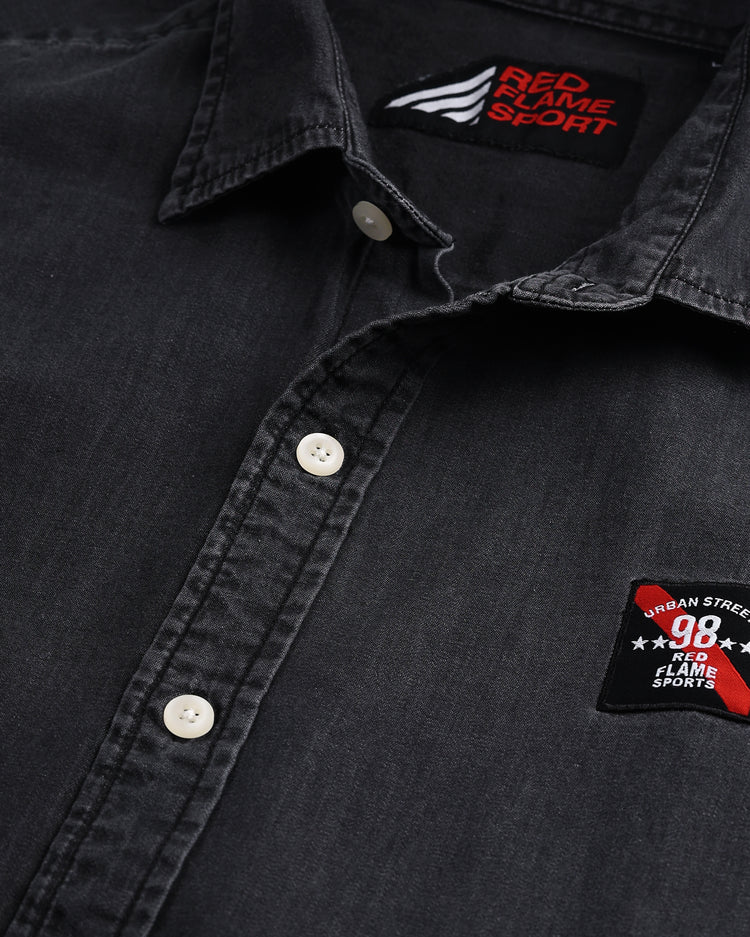 Chest Logo Silky Denim Shirt