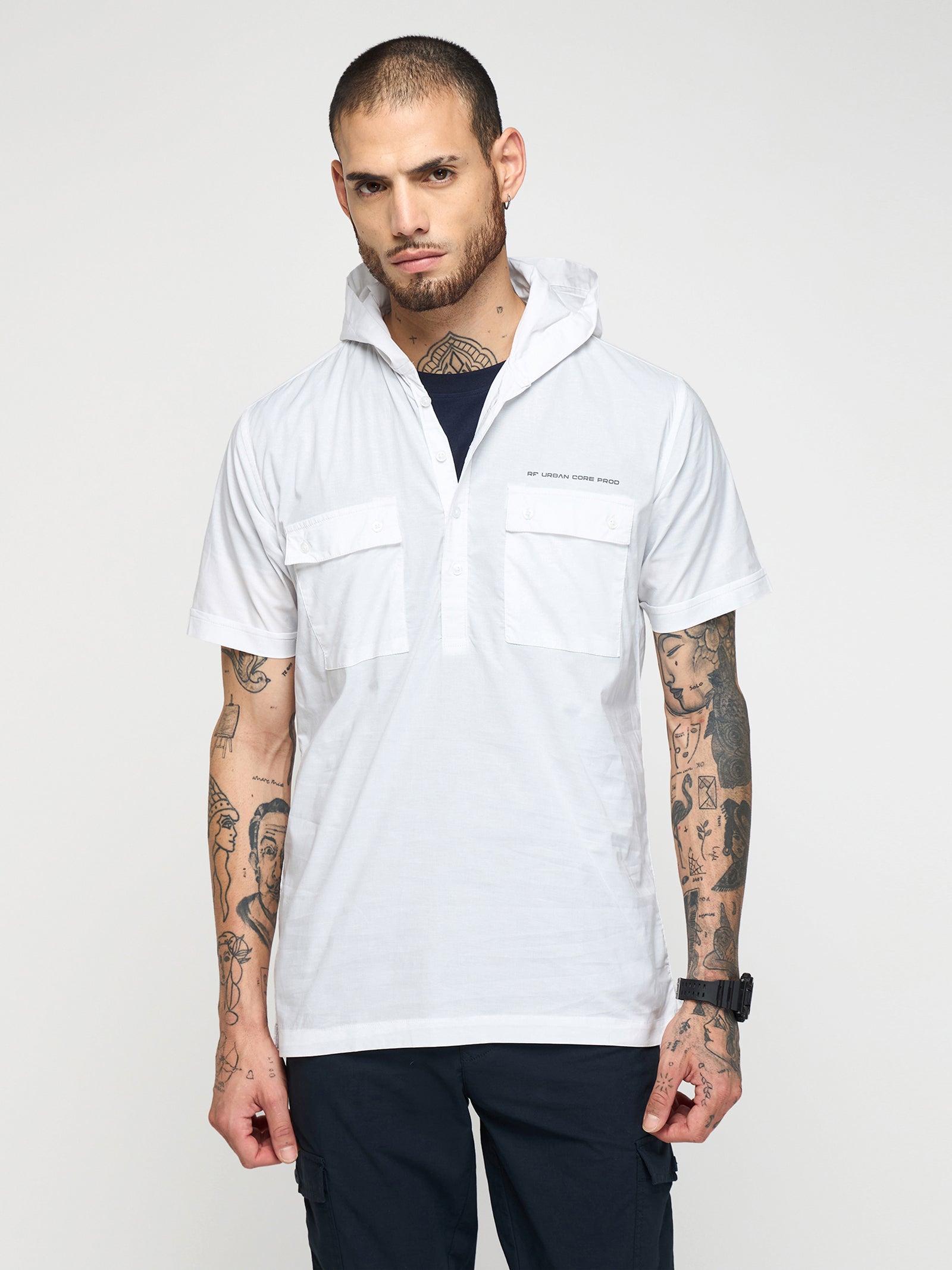 Double Pocket Hooded Shirt