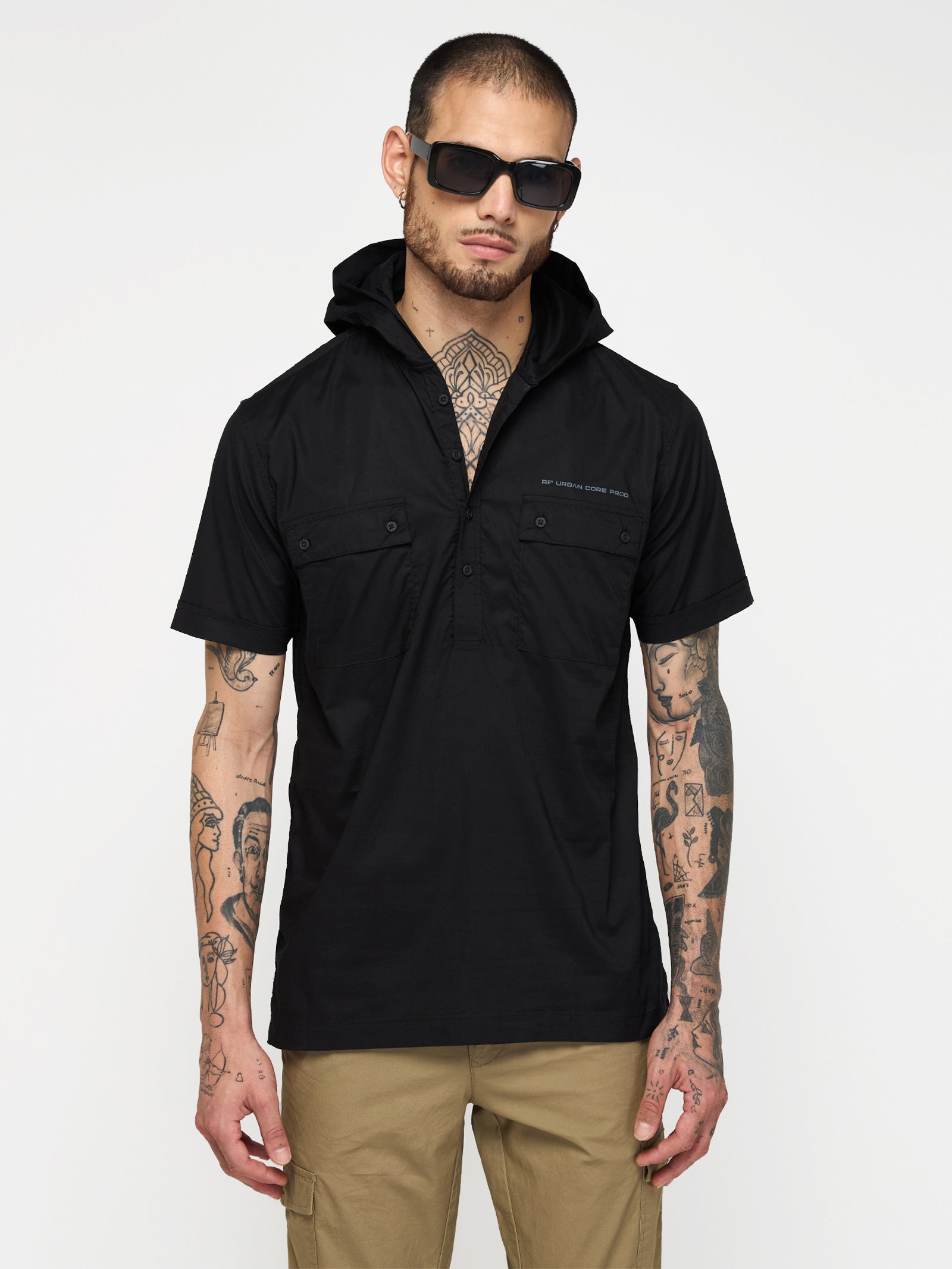 Double Pocket Hooded Shirt