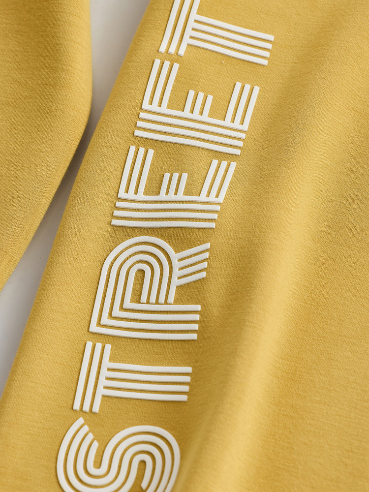 Yellow Printed Hooded Sweatshirt