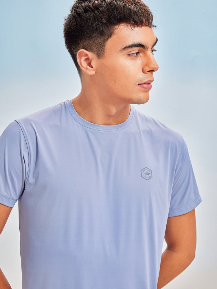 Blue Rayon Nylon Stretch Crew Neck T-Shirt