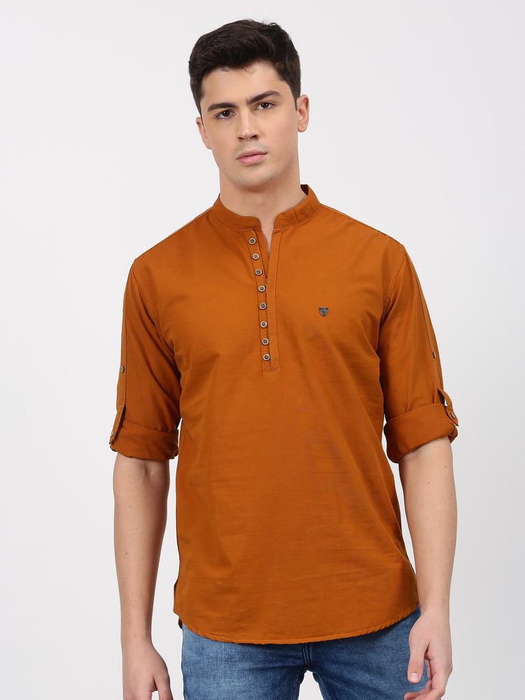 Brown Solid Long Sleeve Casual kurta