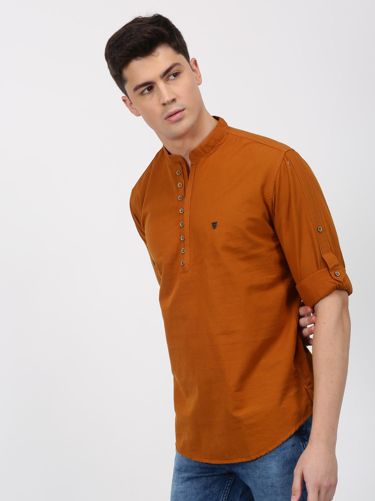 Brown Solid Long Sleeve Casual kurta