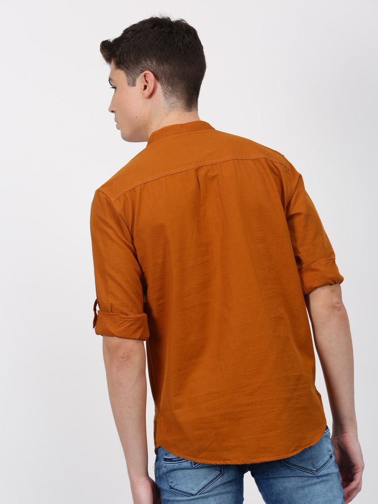 Brown Solid Long Sleeve Casual kurta