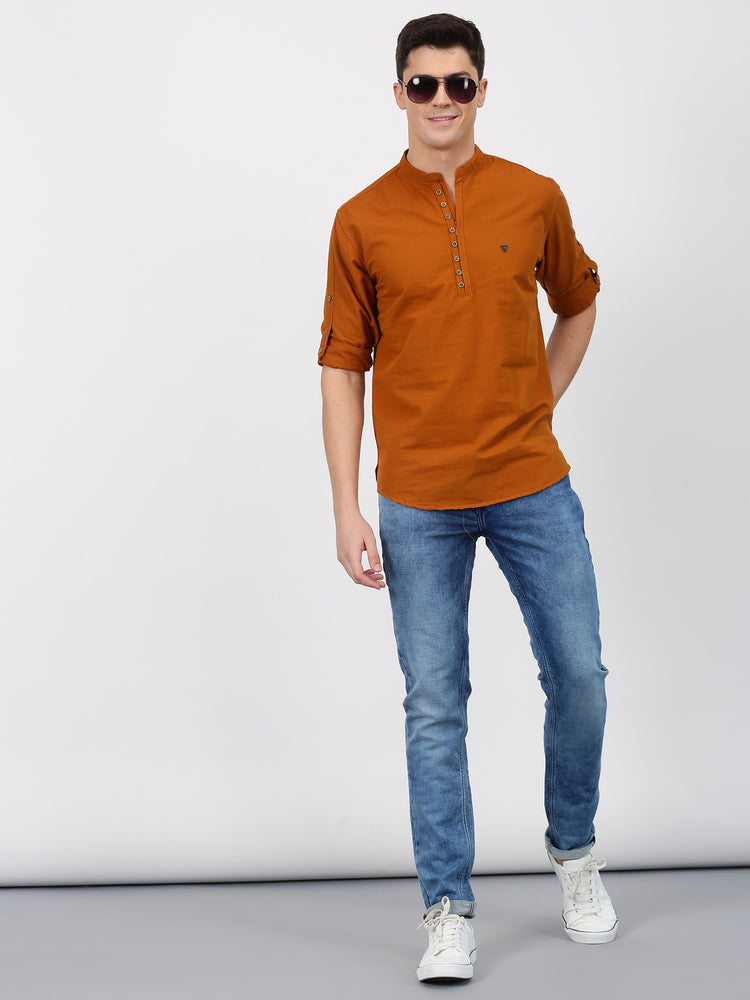 Brown Solid Long Sleeve Casual kurta
