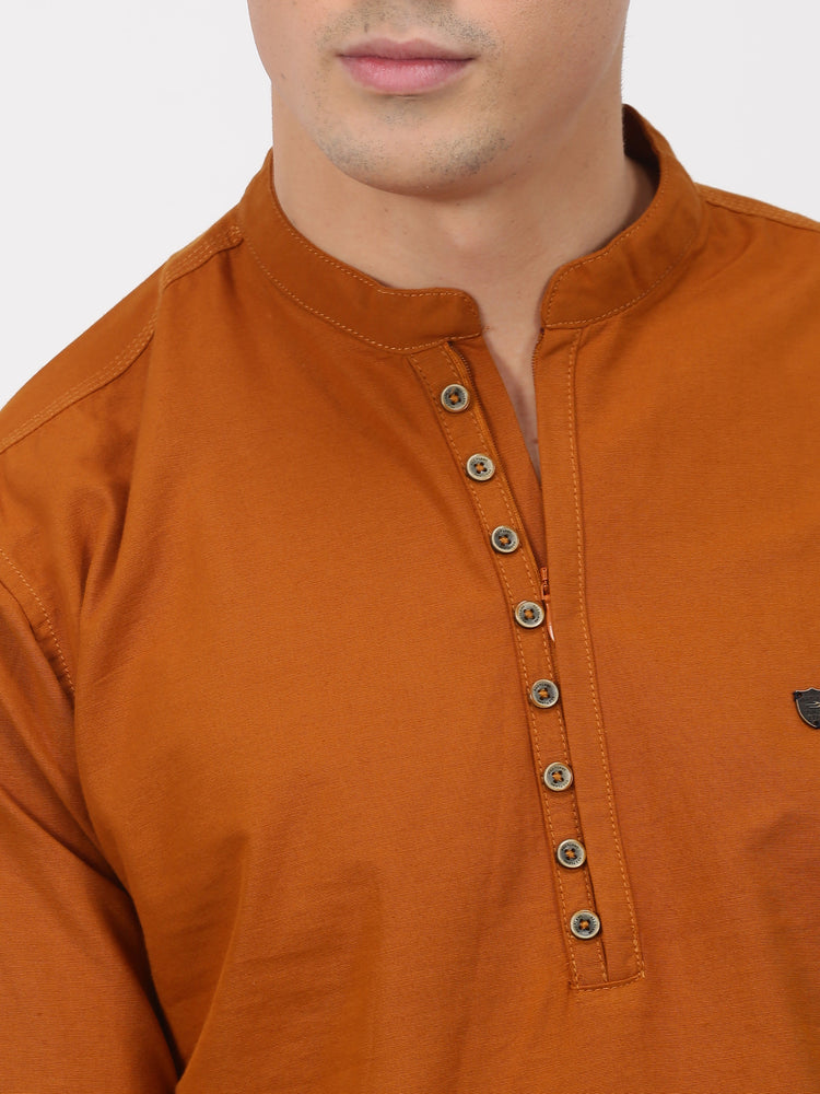 Brown Solid Long Sleeve Casual kurta