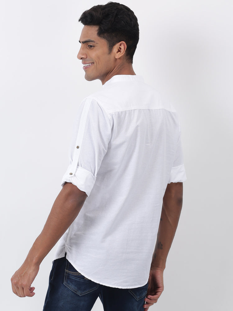 White Solid Long Sleeve Casual Kurta