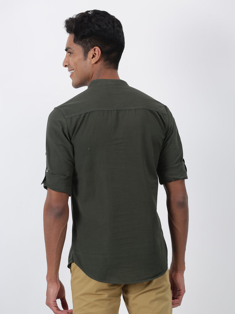 Olive Solid Long Sleeve Casual Kurta