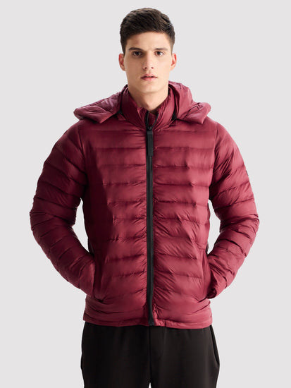 Maroon Hooded Puffer Jacket