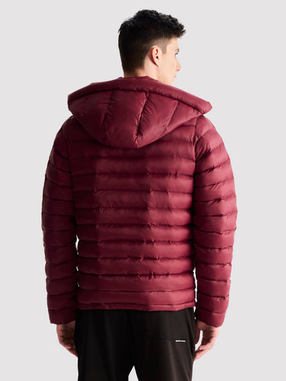 Maroon Hooded Puffer Jacket