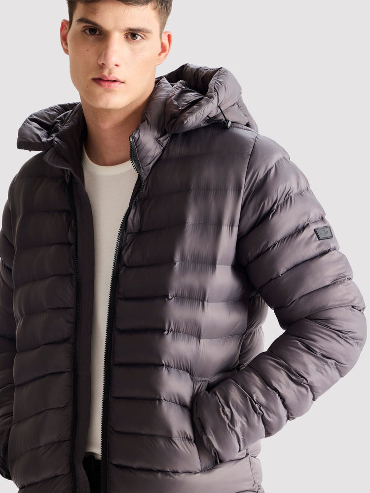Grey Hooded Puffer Jacket