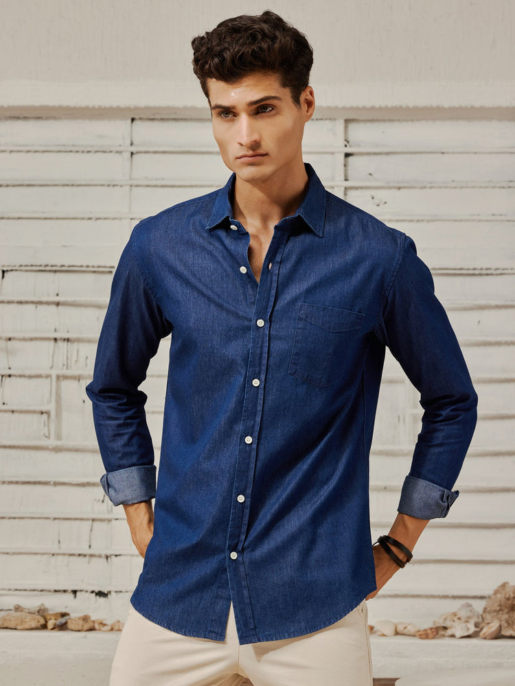 Navy Silky Denim Shirt