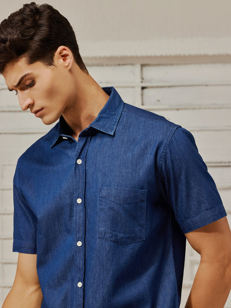 Navy Silky Denim Shirt