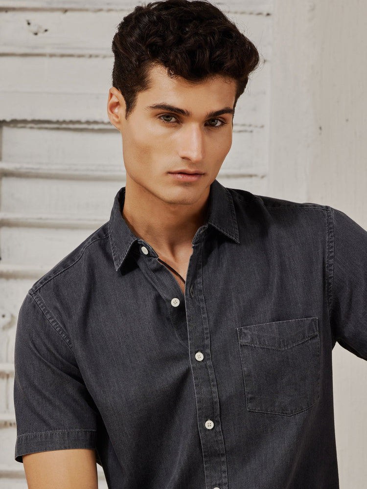 Dark Grey Silky Denim Shirt