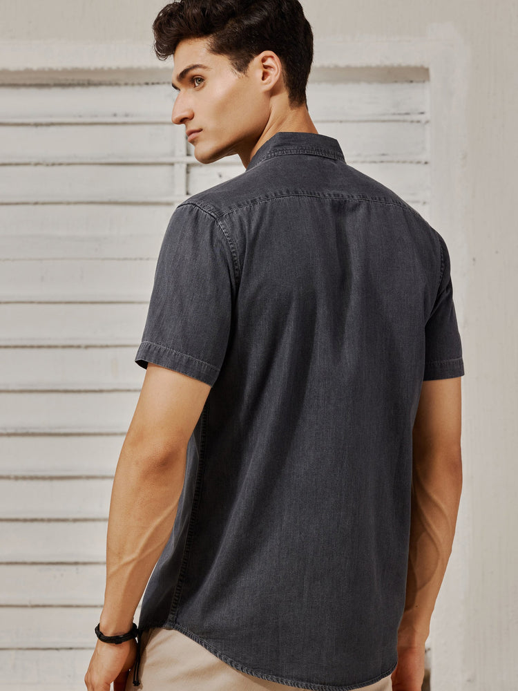 Dark Grey Silky Denim Shirt