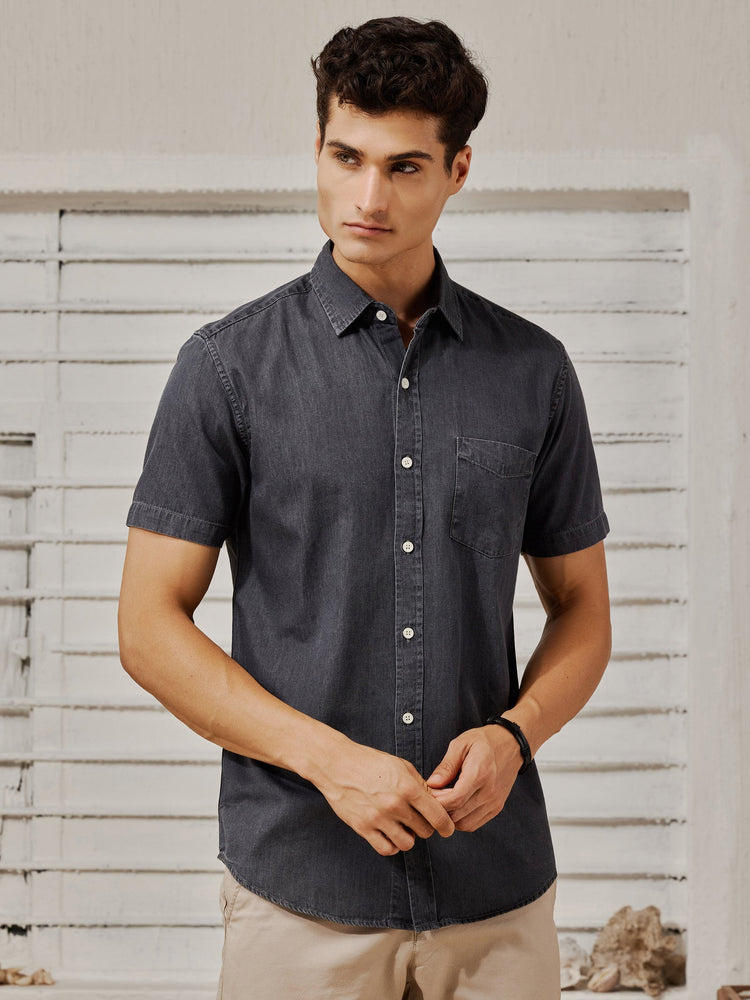 Dark Grey Silky Denim Shirt