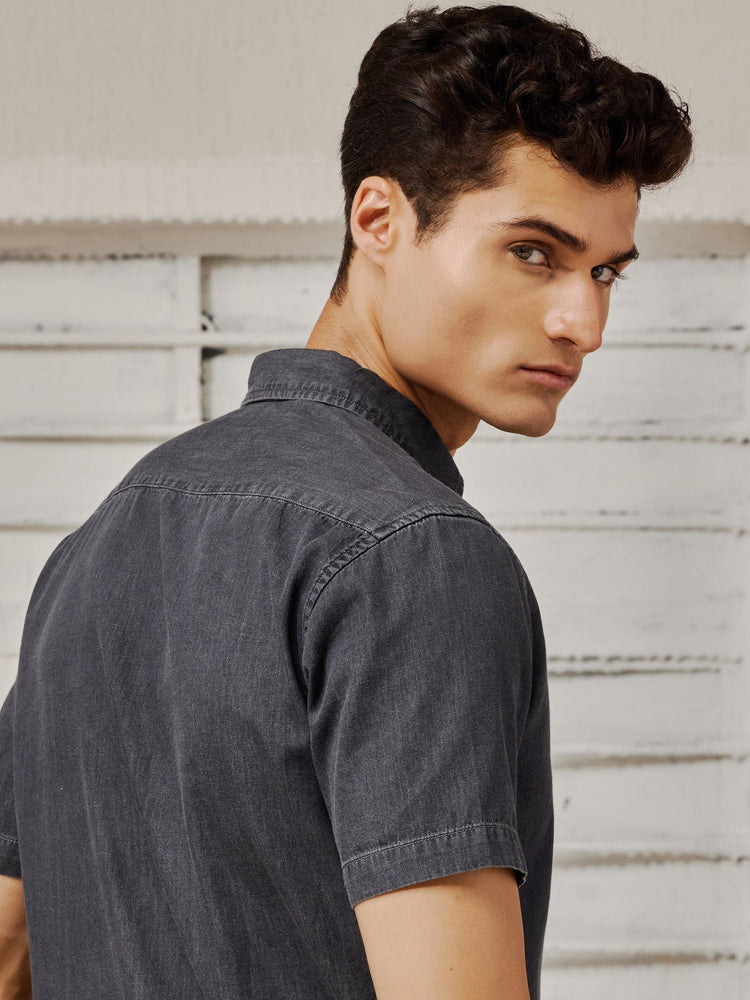 Dark Grey Silky Denim Shirt